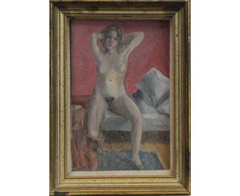 K MACKENZIE, NUDE STUDY mixed media on card, signed indistinctly and dated '72 16cm x 10cm Framed and under glass.