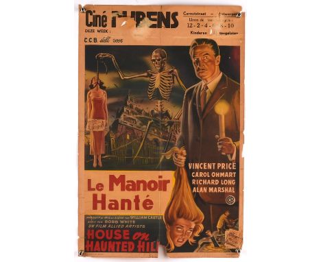House on Haunted Hill (1959), Belgian Film Poster, starring Vincent Price, folded,14 x 21 inches Condition Report:  Fair cond