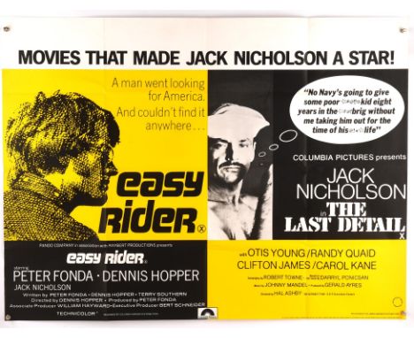 Easy Rider / The Last Detail (1970s), British Quad Double Bill Film Poster for the Jack Nicholson movies, folded, 30 x 40 inc