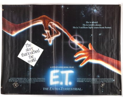 ET The Extra Terrestrial (1982 RR), British Quad Film Poster for the Steven Spielberg classic, artwork by John Alvin, this be