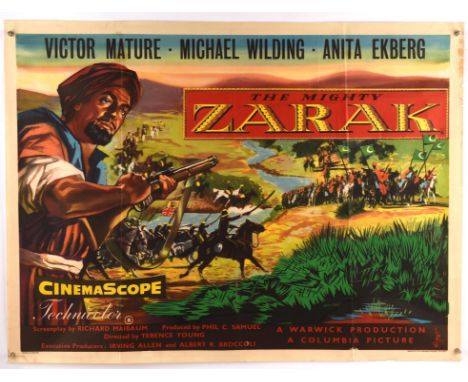 Zarak (1956), British Quad Film Poster for the Terence Young film, executively produced by Albert R. Broccoli, folded, 30 x 4