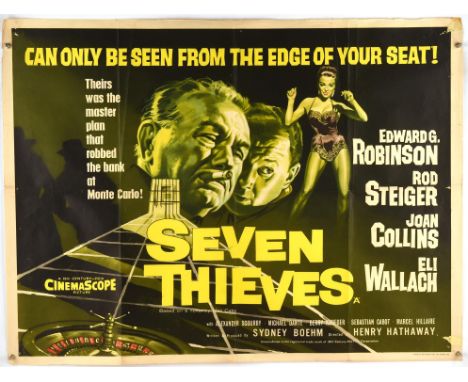 Seven Thieves (1960), British Quad Film Poster, starring Edward G. Robinson and Joan Collins, artwork by Tom Chantrell, folde