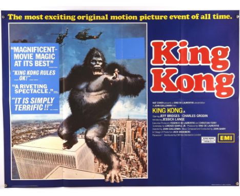 King Kong (1976), British Quad Film Poster, starring Jeff Bridges, artwork by John Berkey, folded, 30 x 40 inches Condition R