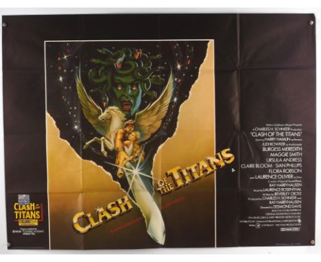 Clash of the Titans (1981), British Quad Film Poster for the sword and sorcery thriller, artwork by Roger Huyssen, folded, 30