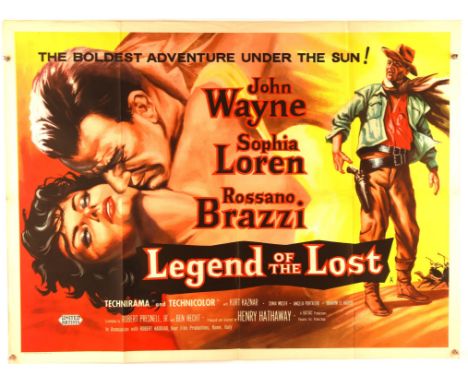 Legend of the Lost (1957), British Quad Film Poster for the Western starring John Wayne and Sophia Loren, folded, 30 x 40 inc