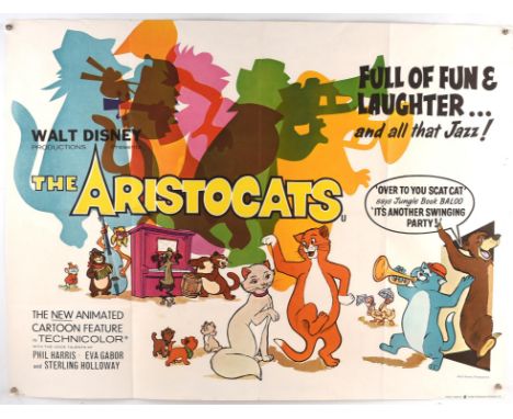 The Aristocats (1970) British Quad Film Poster, this being the full colour first release poster for the classic Walt Disney a