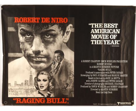 Raging Bull (R-1981), British Quad Film Poster for the Martin Scorsese boxing melodrama starring Robert De Niro, was folded n