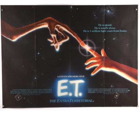 ET The Extra Terrestrial (1982), British Quad Film Poster for the Steven Spielberg classic, artwork by John Alvin, folded, 30