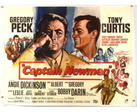 Captain Newman (1963), British Quad Film Poster for the war time comedy starring Gregory Peck and Tony Curtis, artwork by Ren