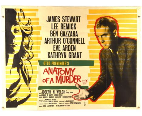 Anatomy of a Murder (1959), British Quad Film Poster, directed by Otto Preminger and starring James Stewart, folded, 30 x 40 