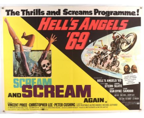 Scream and Scream Again / Hells Angels 69 (1970), British Quad Double Bill Film Poster for the British Horror starring icons 