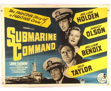 Submarine Command (1951), British Quad Film Poster, folded, 30 x 40 inches Condition Report:  Good condition, creasing, edge 
