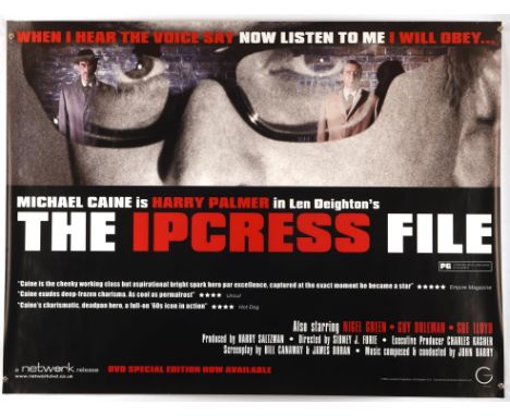 The Ipcress File (1965 RR), British Quad Film Poster for the Michael Caine spy thriller, this being a later re-release, unfol