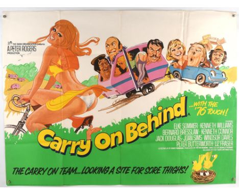 Carry on Behind (1975), British Quad Film Poster, artwork by Arnaldo Putzu, folded, 30 x 40 inches  Condition Report:  Very g
