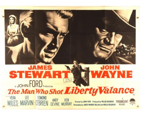 The Man Who Shot Liberty Valance (1962), British Quad Film Poster starring John Wayne and Lee Marvin, directed by John Ford, 