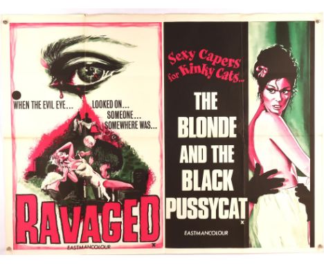 Collection of 4 Horror British Quad Film Posters for Ravaged / The Blonde and the Black Pussycat (1970) double bill, I Saw Wh
