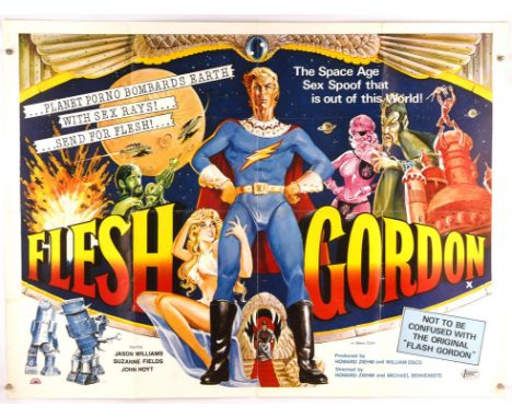 Flesh Gordon (1974), British Quad Film Poster for sexploitation sci-fi spoof, artwork by Sam Peffer, folded, 30 x 40 inches  