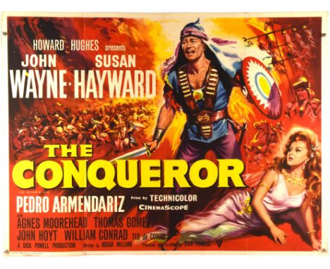 The Conqueror (1956), British Quad Film Poster, starring John Wayne, folded, 30 x 40 inches Condition Report:  Very good cond