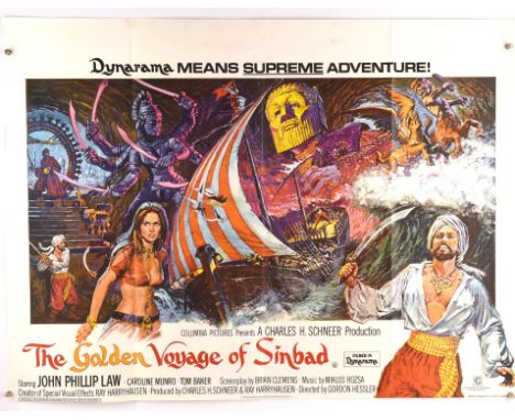 The Golden Voyage of Sinbad (1973), British Quad Film Poster, artwork by Brain Bysouth, folded, 30 x 40 inches Condition Repo