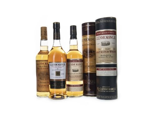 GLENMORANGIE PORT WOOD FINISH Single Malt Scotch Whisky 70cl, 43% volume, in tube. GLENMORANGIE QUINTA RUBAN Single Malt Scot