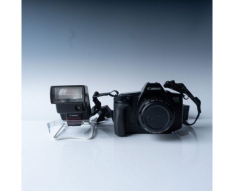 This lot features a Canon EOS 630 35mm film camera, manufactured in Japan. It includes a Canon EF 50mm f/1.8 lens, renowned f