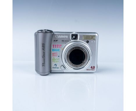 The Canon PowerShot A85 digital camera features a 4.0-megapixel sensor, a 3x optical zoom lens, and Canon's DIGIC processor f