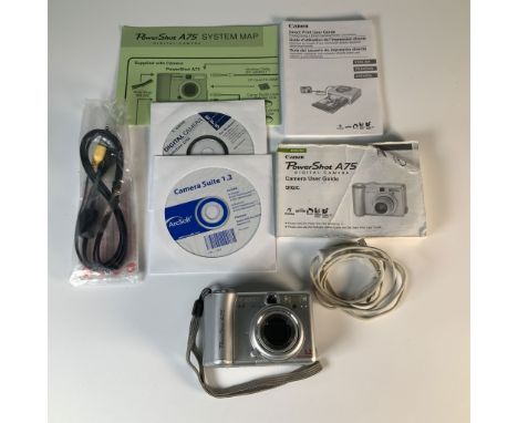 Canon PowerShot A75 digital camera featuring a 3.2-megapixel resolution, equipped with a 3x optical zoom lens (5.4–16.2mm, f/