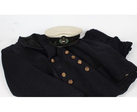 Merchant Navy Officers grouping, including Jacket and trousers, gilt Merchant Navy buttons, no size label, officers cap with 