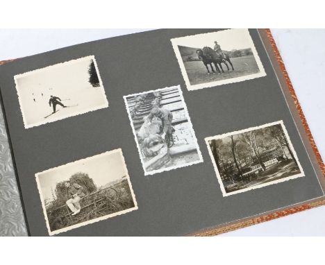 Second World War German photograph album, fabric covered boards, photos of Army, Luftwaffe and Kriegsmarine personnel, in tra