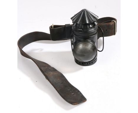 Policemans bullseye lamp by the maker T. Joyce, 42, Bishopsgate St., fitted to a Victorian/Edwardian Metropolitan Police leat