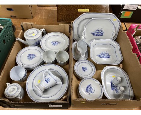 Two trays of Spode 'Brig Built 1820' china