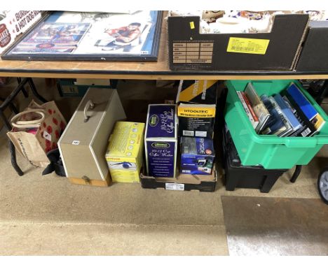 Under table lot, comprising sewing machine, boxed tools, books and ordnance survey maps