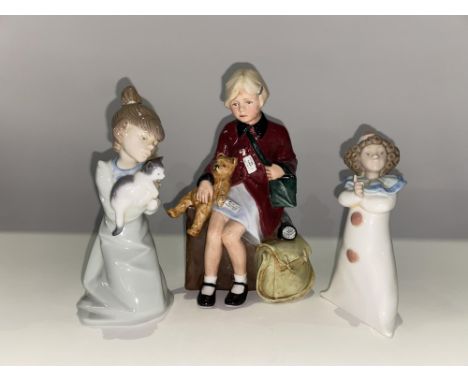 A Royal Doulton study of 'The Girl Evacuee', 19cm H and two other ornaments by Lladro and Nao