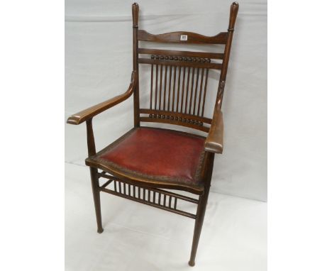 Set 6 Edwardian beaded stick back dining chairs ( 1 carver converted to a rocking chair )
