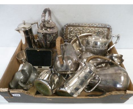 Silver plated spirit kettle, teapots, trays etc 