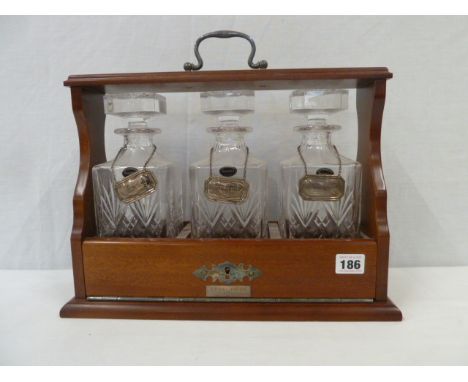 Lead crystal decanter Tantalus with silver sherry, whisky and brandy labels 