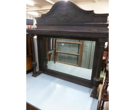 Carved oak over-mantel mirror 