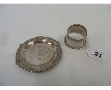 Silver pin dish and napkin ring 