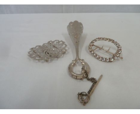 Silver posy holder, nurse's silver buckle, jewelled silver buckle. 