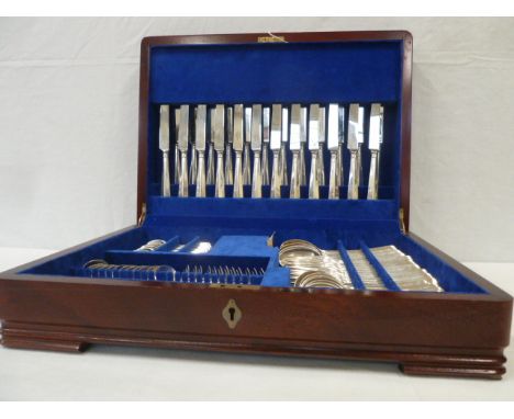 Mappin & Webb silver canteen of cutlery - 12 place setting in fitted mahogany case.*NB it has been noted since cataloguing th