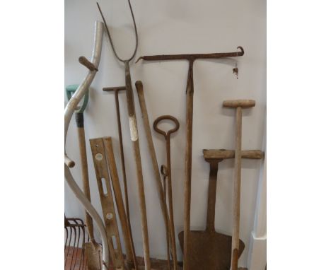 Vintage garden tools - pitch fork, hay forks, pick axe etc 