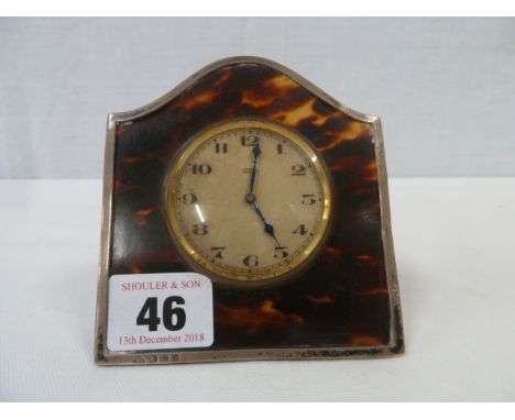 Silver inlaid tortoise shell frame travel clock - Birmingham 1926