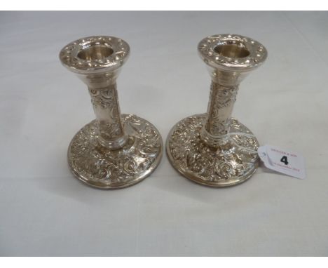 Pair embossed silver candlesticks - Birmingham 1969