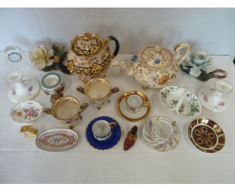 Cabinet cups and saucers, teapots, trinket dishes - Derby, Coalport etc 