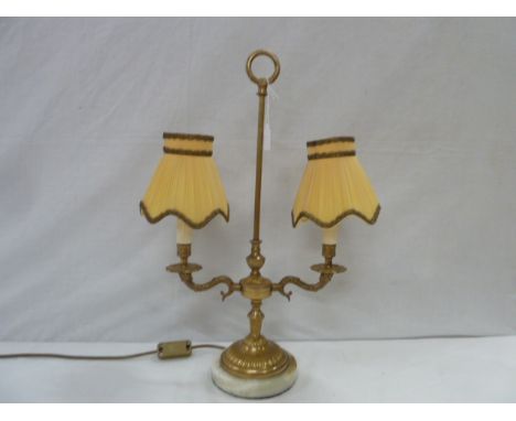 Brass twin branch table lamp on marble base 