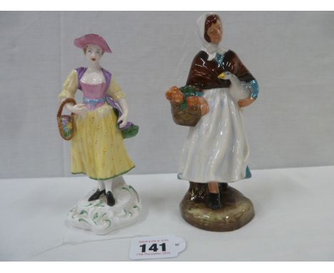 Spode Chelsea figure No 8 and Royal Doulton Country Lass (2)