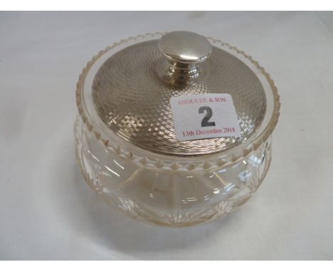 Cut glass powder bowl with engine-turned silver cover - Birmingham 1928