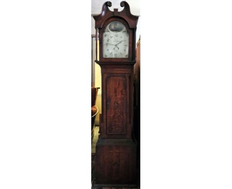 19th century oak cased longcase clock with hand painted and enamelled dial, by Foxton, Sutton Ashfield. Approx. 208 x 48 x 23