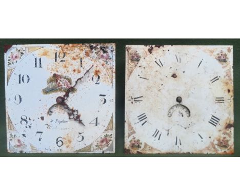 Two 19th century enamelled and hand decorated longcase clock faces