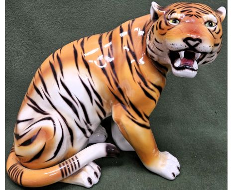 Large seated ceramic tiger. Approx. 44cms H
reasonable used condition. has been drilled for lamp fitting
